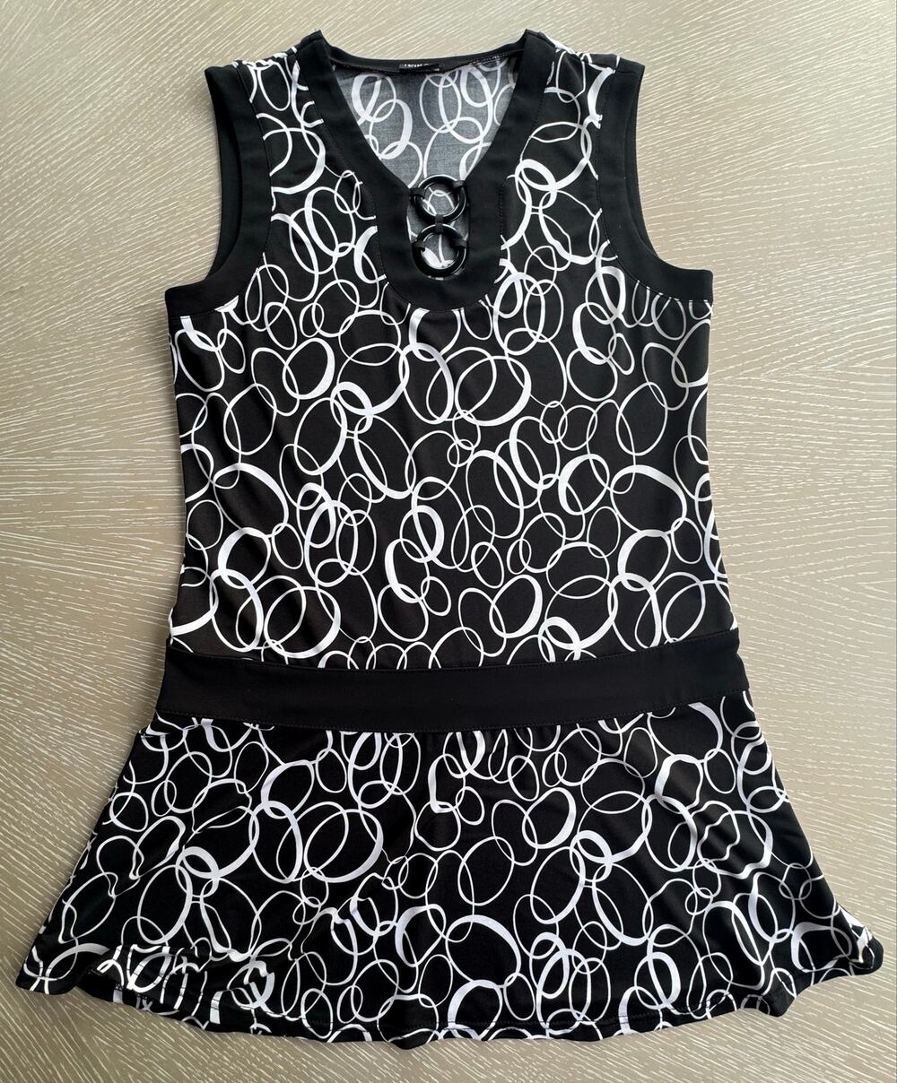 Tribal Sporty Tennis Golf Mini Black White Geometric Circle O-Ring Dress M